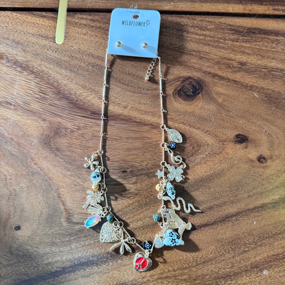 Wildflowers Gold Necklace with Colorful Charms